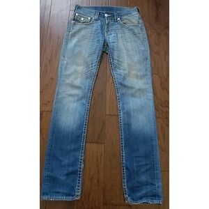 True Religion Men's Slim W/Flap Blue‎ Stitched Distressed Denim Jeans 30x33